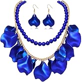 Flower Petal Necklace Earrings Set Layered Statement Beaded Jewelry Set for Women Summer Necklace Earrings
