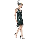 MISSCHEN Women's Deep V Neck Spaghetti Strap Slip Mini Short 1920s Flapper Gatsby Dress