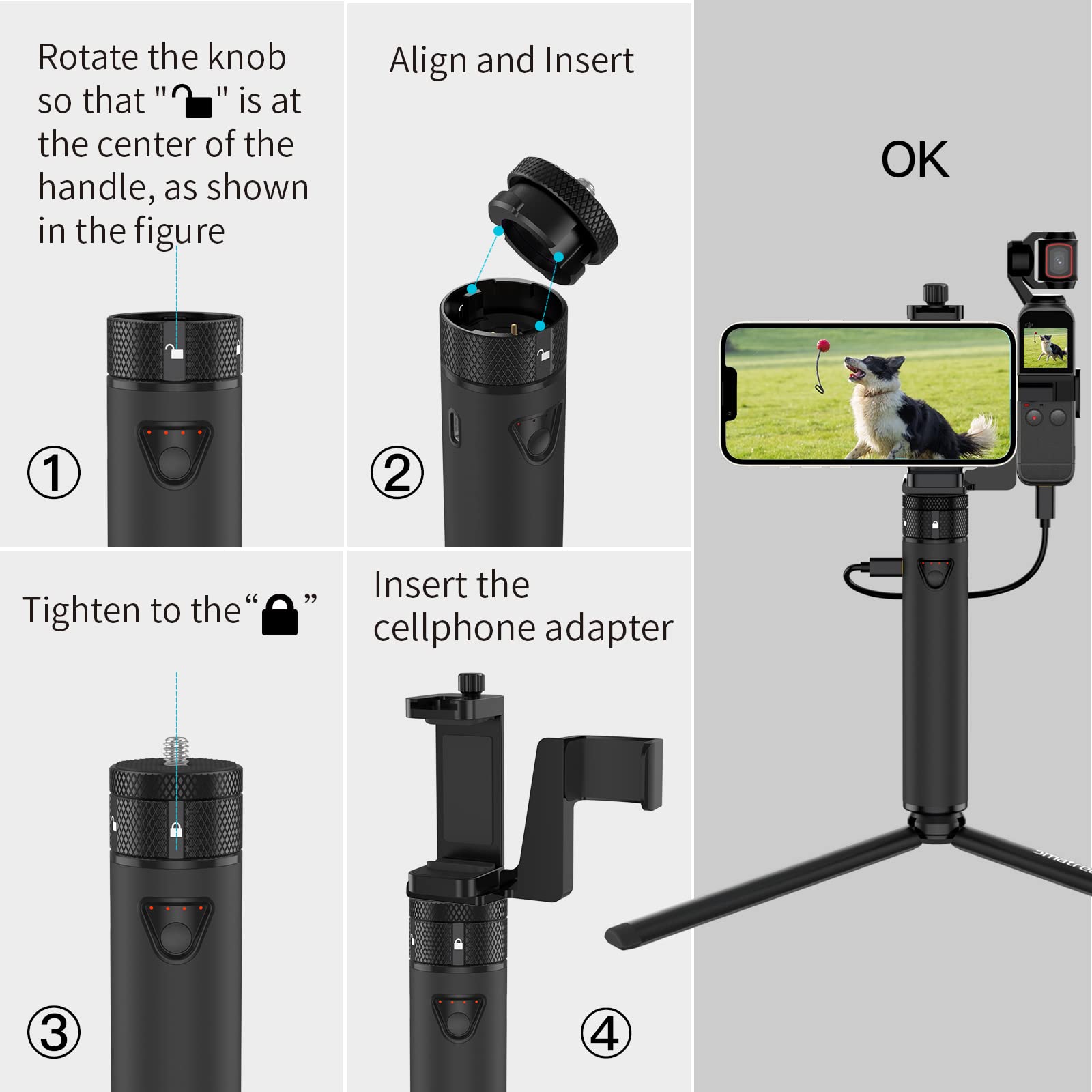 Smatree Charging Stick for DJI OSMO Pocket 2, 5000mah Power Charger Compatible with DJI Osmo Pock 2/1, Power Bank with Phone Holder Pocket Mount Set and Tripod Upgrade Version