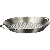 Tablecraft 12" Diameter Stainless Steel Grill Pan with Handles, Silver, Model: BBQ122