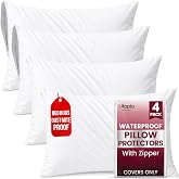 Ultimate Comfort Pillow Protectors with Zipper Standard Size - Set of 4 | Bed Bug & Dust Mite Proof Pillow Cases - 100% Water