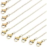 Gold Plated Necklace Chains Bulk Stainless Steel Chain for Jewelry Making 10Pack Gold Plated Thin Chains Gold Cable Chains Gold Chain Bulk Gold Jewelry Making Chain for Necklace Making, 18 Inches