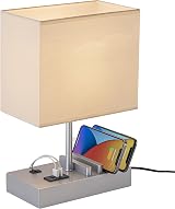Briever USB Bedside Table Lamp with 3 USB Ports Silver Wood Base view 2