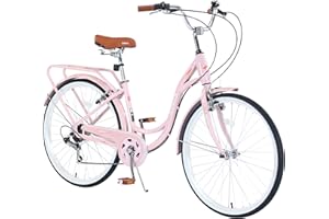 L-TWOO Cruiser Bike Low Step-Through 26inch Wheels Women Bike V - Brake 7 Speed Shifter Driven City Bike for Women Senior Men