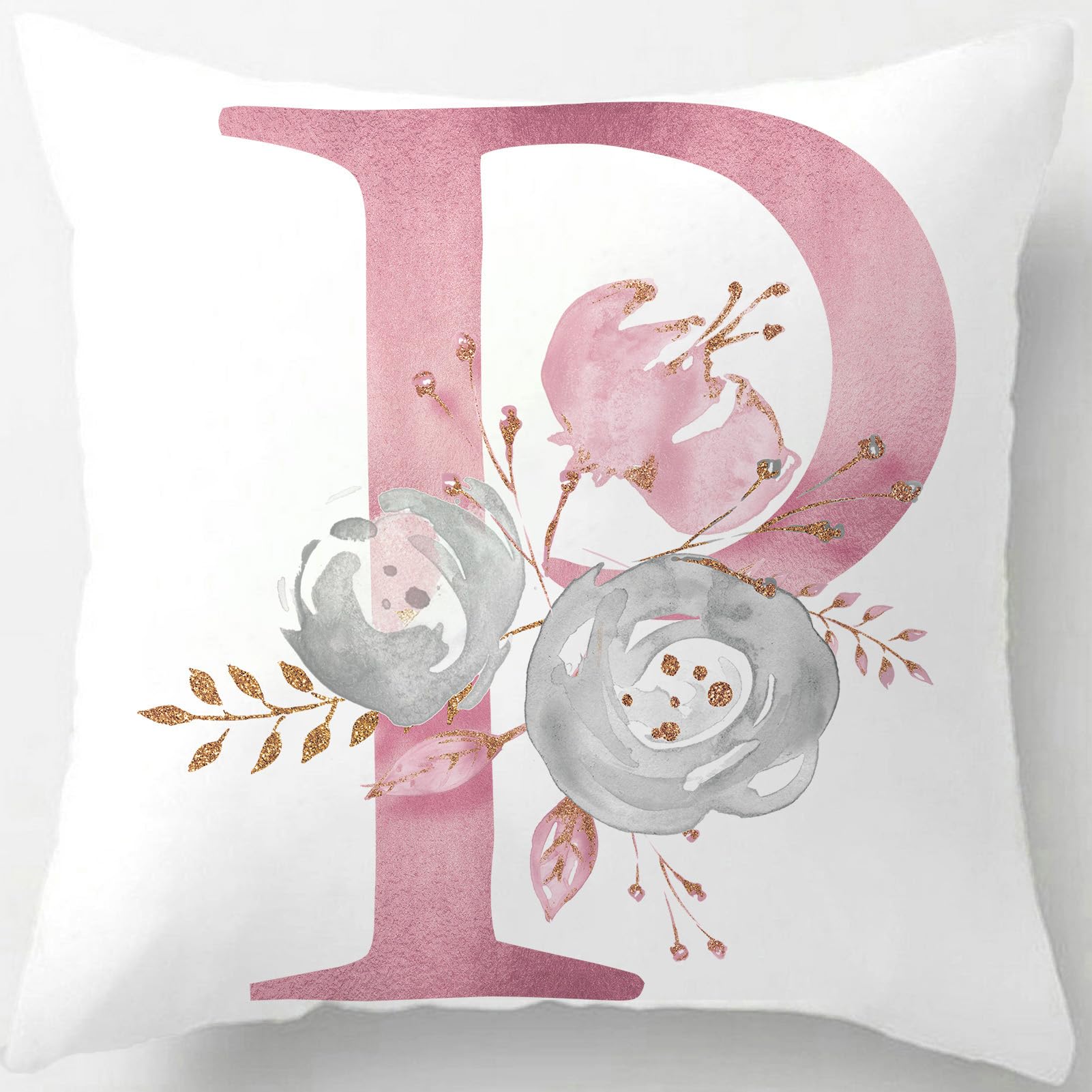 Tillskuch Pink Cushion Covers Cute Alphabet Decorative Throw Pillow Cover Square Letter Pillow Protectors for Sofa Couch Bedroom Chair Home Decor 45cm x 45cm(P)