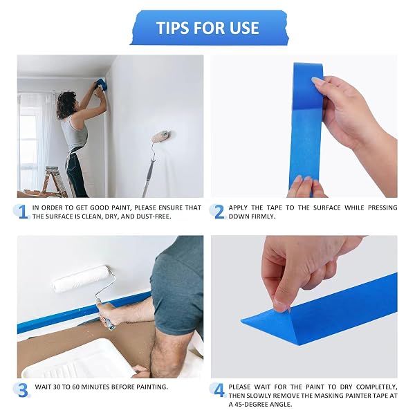 SEBETOW 10 ROLLS PAINTERS TAPE 2 INCH BULK PAINTER TAPE BLUE WIDE ROLL, BLUE MASKING TAPE, 2 INCHES X 55 YARDS FOR GENERAL PURPOSE WALL PAINTING, HOME IMPROVEMENT