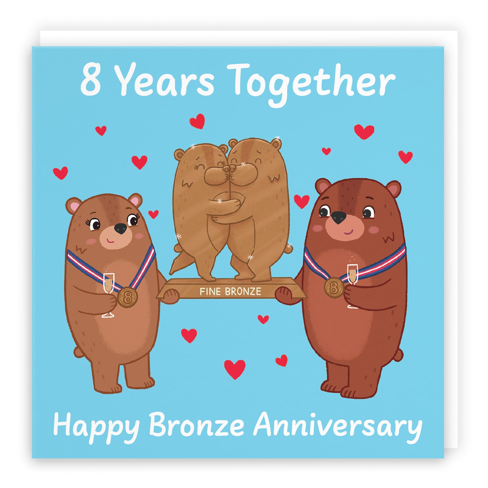 Hunts England - Cute 8th Anniversary Card - Bronze Anniversary - Bears - Eighth Anniversary - 8 Years - For Him, Her, Couple, Men, Women - Love Story Collection