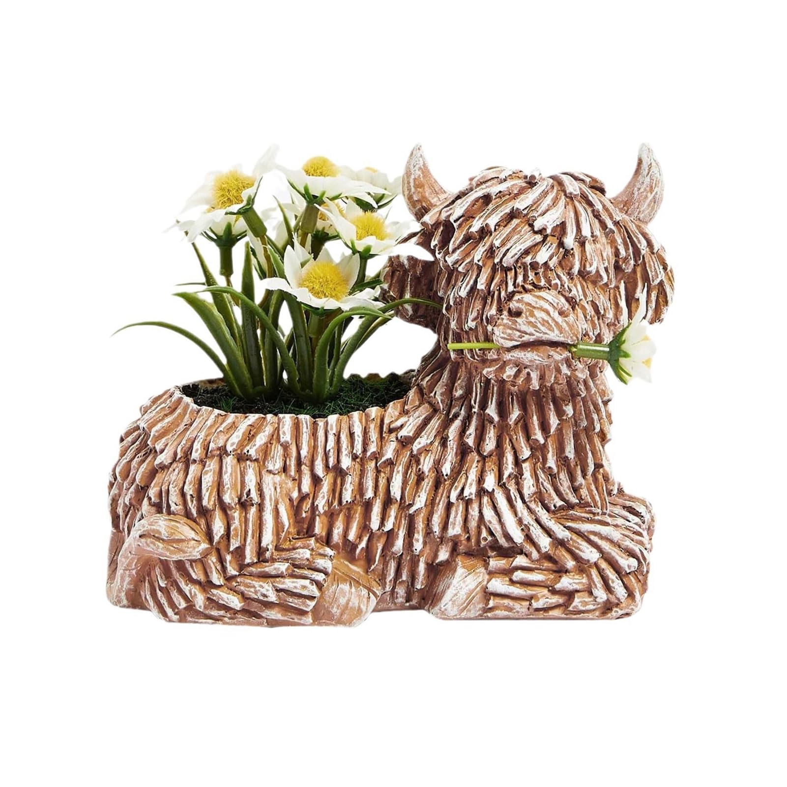 Resin Succulent Planter Cute Highland Cow Planter Pot Animal Flower Pot with Drainage Funny Cow Figurine Decoration for Office Home Garden