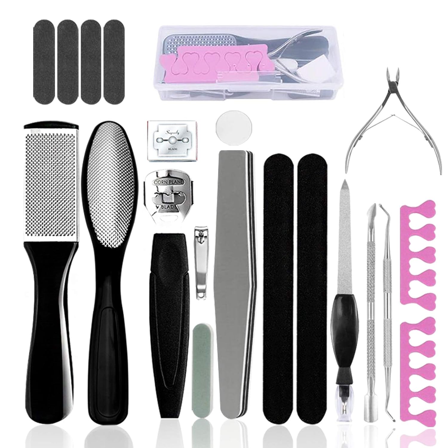 Pedicure Kit Set 20 in 1, Doni Foot Scrubber Pedicure Tools Set, Stainless Steel Foot Care Tools, Foot Rasp, Foot Dead Skin Remover, Callus Remover for Feet, Pedicure Kit for Men Women Gift : Beauty