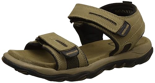woodland men's khaki leather sandals and floaters