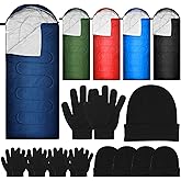 Tranqun 5 Packs Sleeping Bags for Homeless 5 Winter Beanies 5 Gloves Adults 0 Degree Camping Sleeping Bag Waterproof Lightweight for Donation Shelter