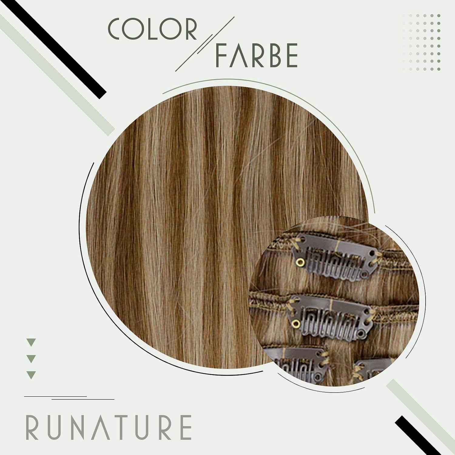 RUNATURE Clip in Hair Extensions Real Human Hair Brown Highlight Blonde Clip in Extensions Human Hair Brown Double Weft Clip in Human Hair Extensions 7pcs 18 Inch 120g - Image 5