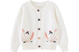 Miccina Baby Toddler Boys Girls Cardigan Sweater Long Sleeve Knit Embroidery Flowers Jacket Outwear Button Tops