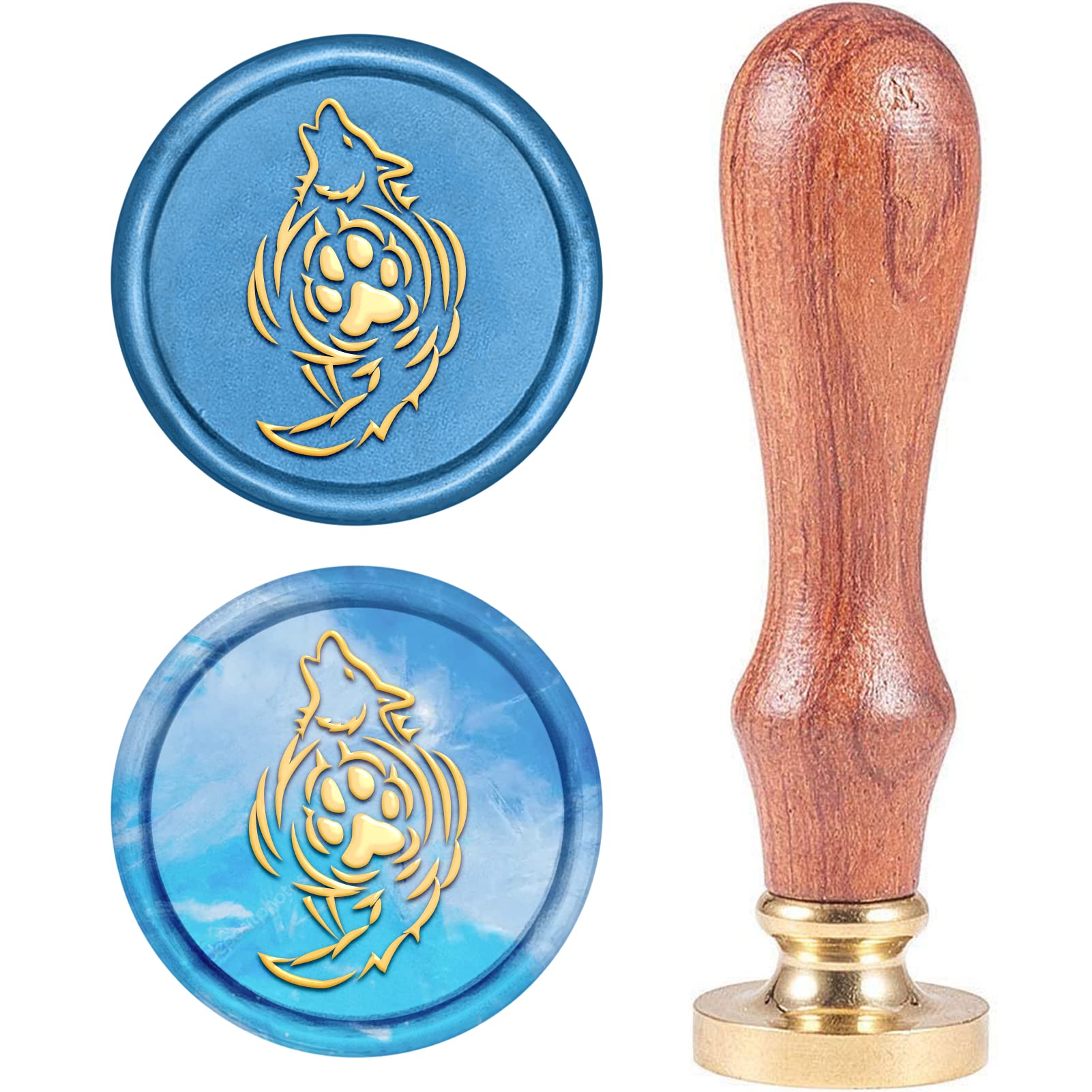 CRASPIRE Wolf Wax Seal Stamp, Animal Sealing Wax Stamps Retro Wood Stamp Wax Seal 25mm Removable Brass Seal Wood Handle for Envelope Invitation Wedding Embellishment Bottle Decoration Gift Card