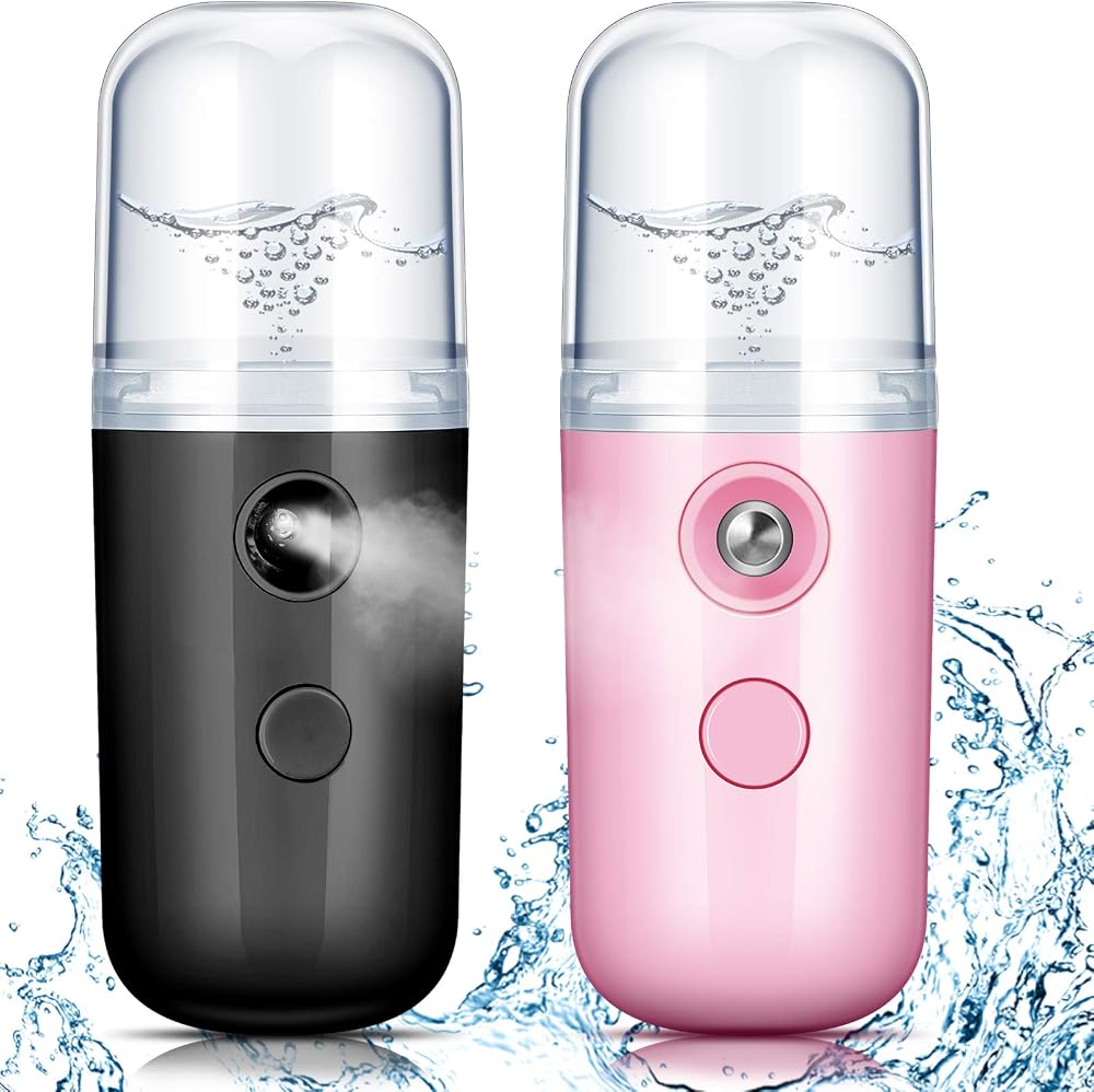 Honoson 2 Pack Nano Facial Mister for Lashes Sprayer,Black and Pink | USB Rechargeable Handheld Humidifier with Eyelash Exten