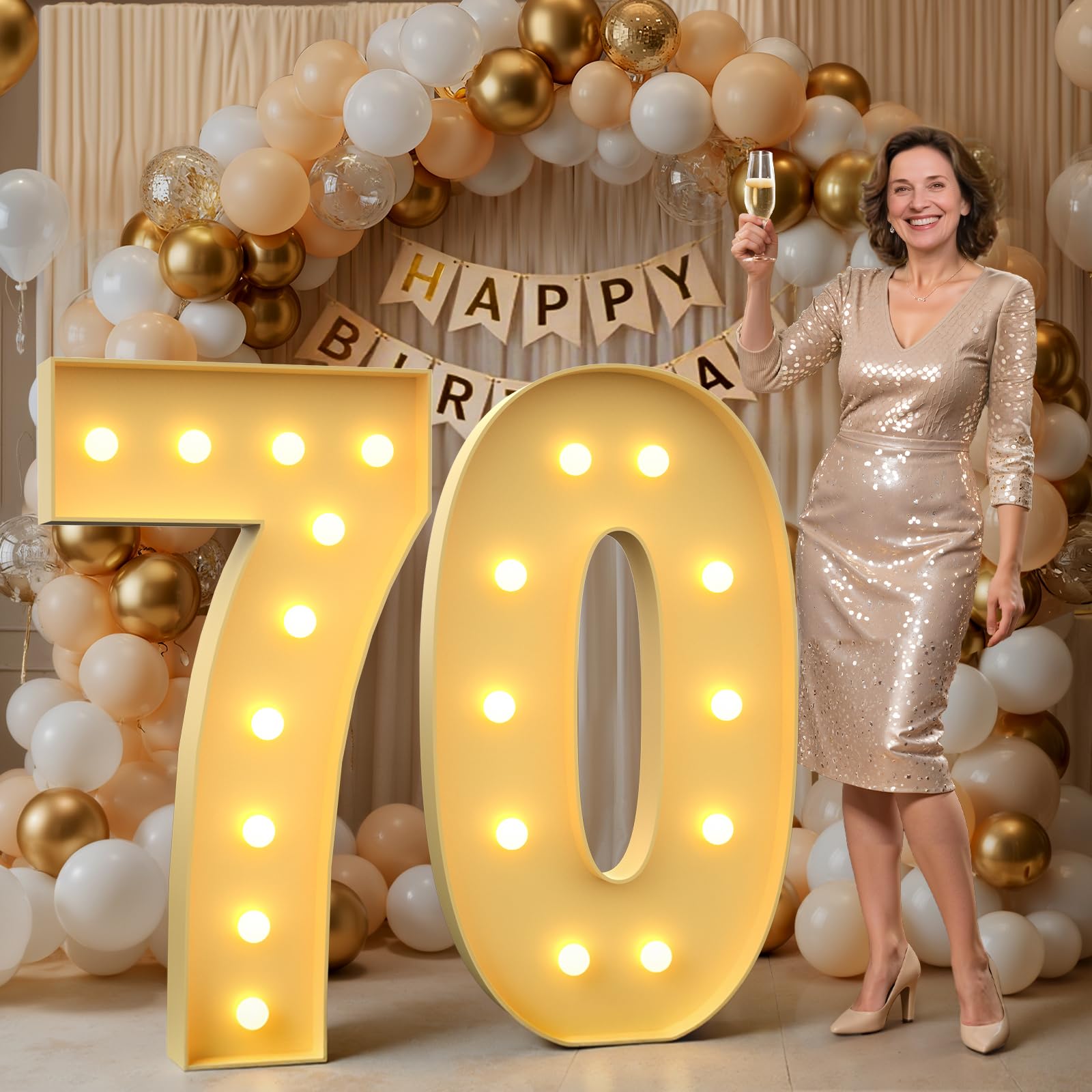 Photo 1 of Mixifox 70 Light up Numbers 4 Feet Tall, 70 Marquee Numbers for Party, 70th Birthday Decorations for Women Men, Big 70 Sign with Light for Anniversary, Birthday Backdrop Decor