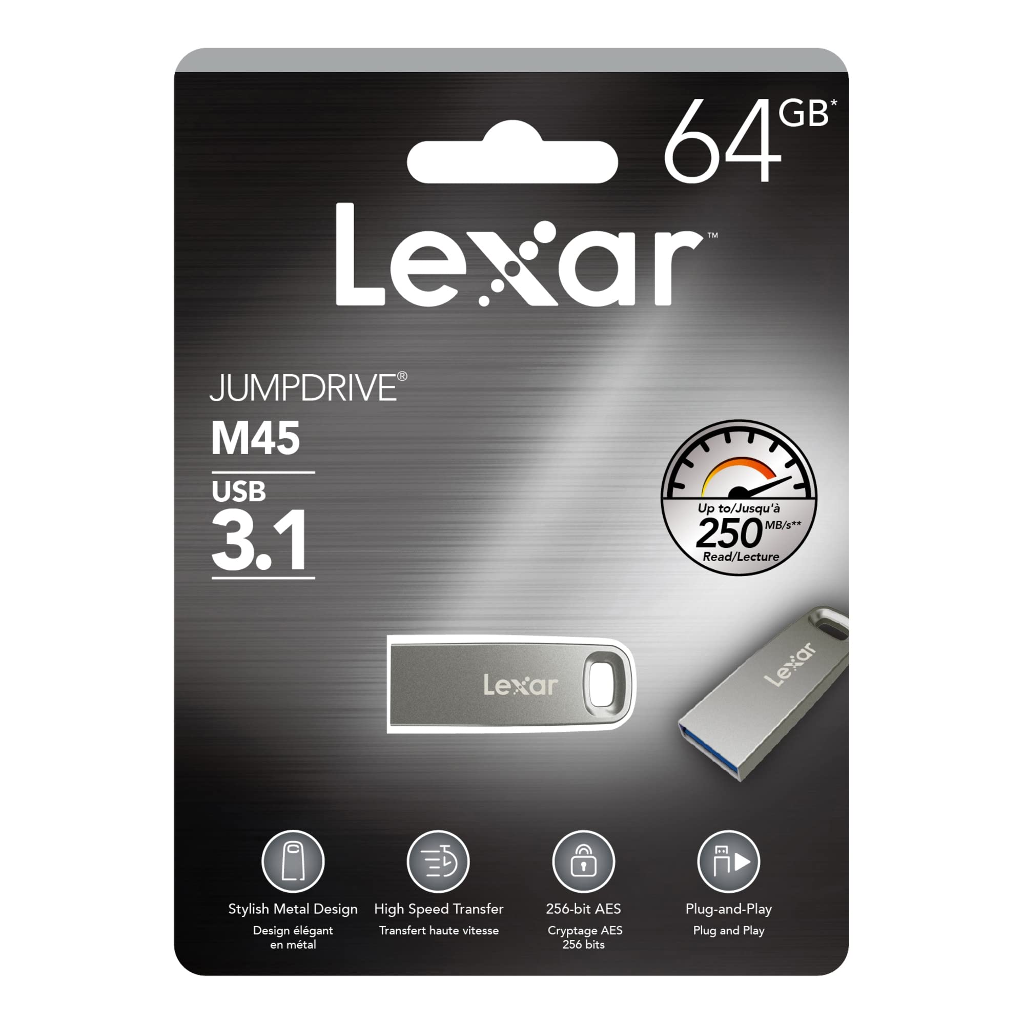 Lexar JumpDrive M45 64GB USB 3.1 Flash Drive (LJDM45-64GABSLNA) Silver