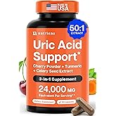 3 in 1 Uric Acid Flush Cleanse – Tart Cherry Extract with Turmeric & Celery Seed Supplement Purge - Feet and Joint Support - 60 Veggie Capsules