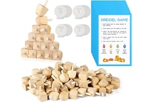Wettarn 100 Pieces Hanukkah Dreidels Bulk Wooden Hanukkah Dreidels with Game Instruction Cards for Party Game(Size 1,DIY Style)