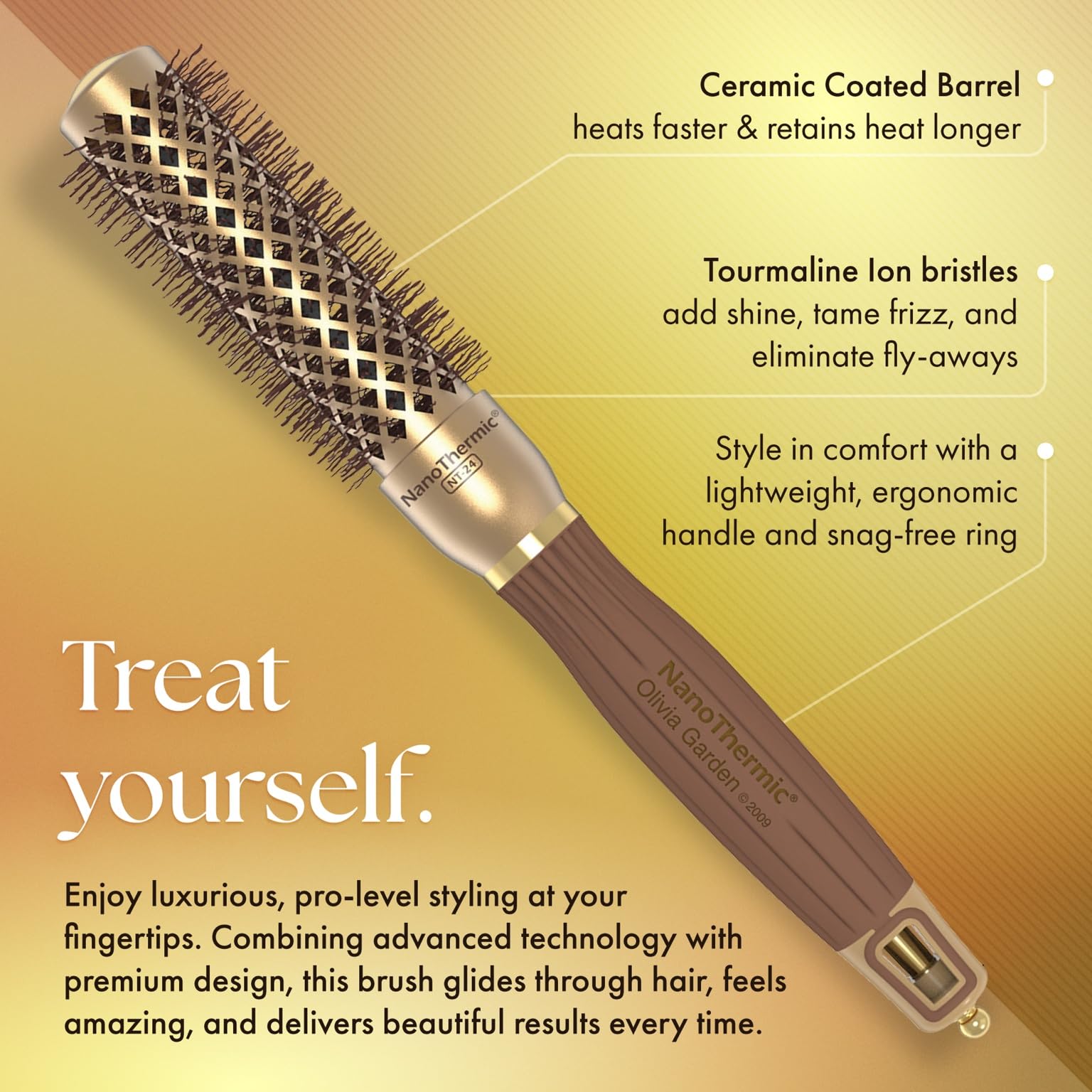 Olivia Garden NanoThermic Ceramic + Ion Round Thermal Hair Brush - Not Electrical - Professional Blowout Brush for Normal to Thick Hair