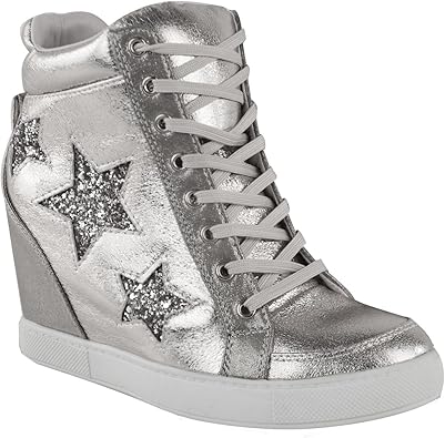 silver glitter wedge sneakers