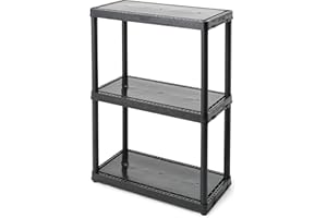 Gracious Living 3 Shelf Fixed Height Solid Light Duty Storage Unit 12 x 24 x 33" Organizer System for Home, Garage, Basement, & Laundry, Black
