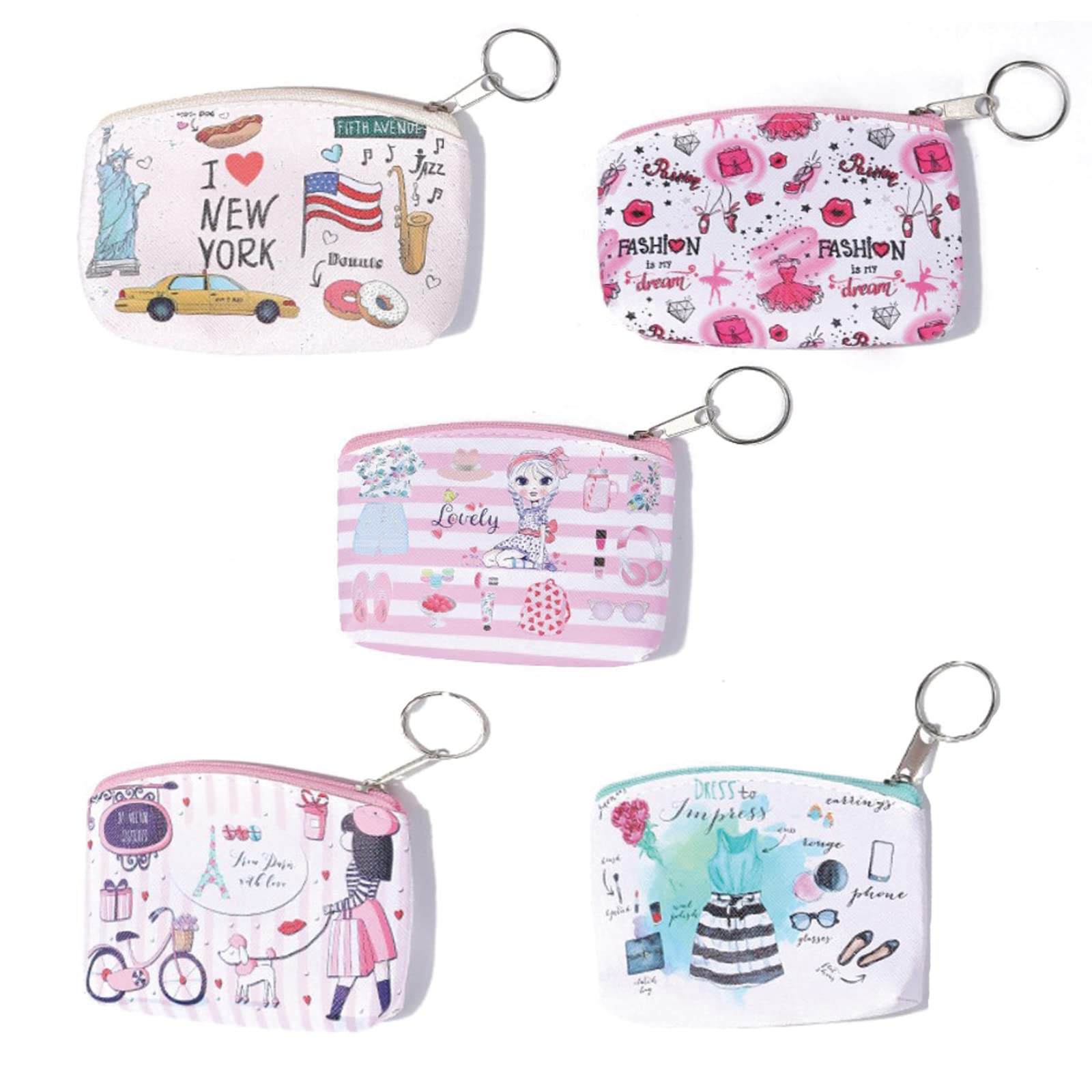 5 Pieces Coin Purse, Women's Mini Coin Purse, Mini Coin Pouch Bag, Wallet Pouch with Zipper, Cute PU Coin Purse Bag, for Credit Card, ID Card, Keys, Headset, Lipstick
