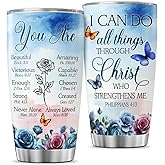 JENOIS Christian Bible Verse Tumbler for Women, Inspirational Floral Faith Quote Cup, 20oz Stainless Steel Insulated Travel Mug with Scripture, Religious Gift for Mom, Sister, Friend