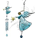 MrMrKura Angel Wind Chimes, 31.5” Angel Metal Wind Chimes for Outside with Metal Tubes & S Hook for Home Garden Decoration Christmas Decoration Hanging Ornament Wind Bell Gifts for Mom (Blue)