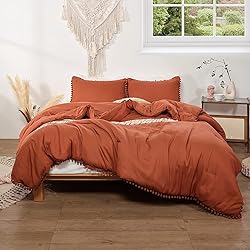 Smoofy Pom Fringe Comforter Set Full Size Burnt