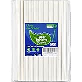 Lives on Green 7.75 inch Disposable Paper Drinking Straws, Dye-free White, for Cocktails, Juice, Beverage, Coffee - 100 Counts