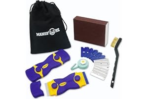 MANUFORE Portable Double-Edged Multi-Purpose Razor Scraper with a Wire Brush and Cleaning Sponge for Cleaning Glass, Stove-top, Window, Floor