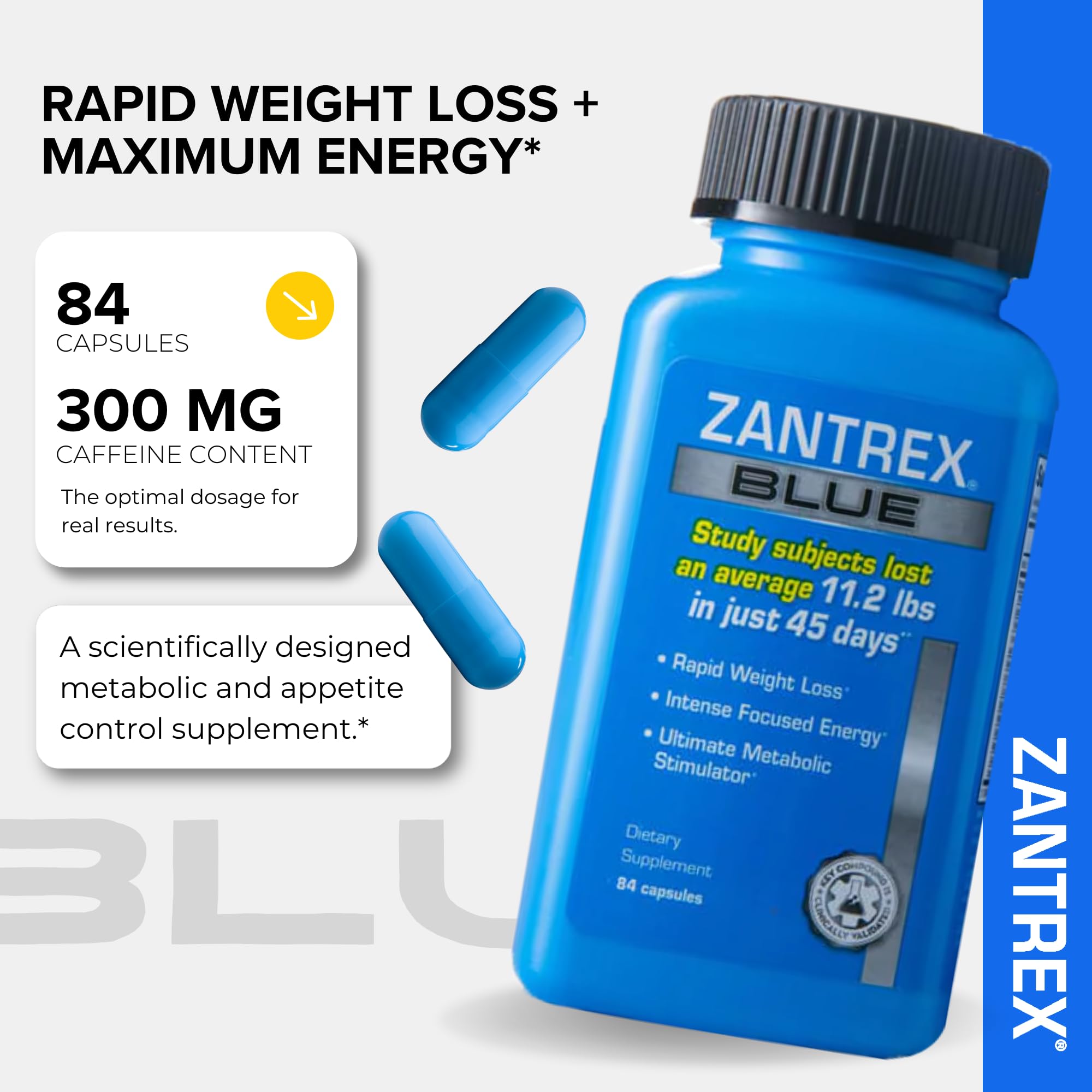 Zantrex Blue Energy & Thermogenesis Boost Energy | Weight Loss Supplement for Appetite Control, Increased Calorie Burn and Supports GLP-1 Levels | 84 Capsules