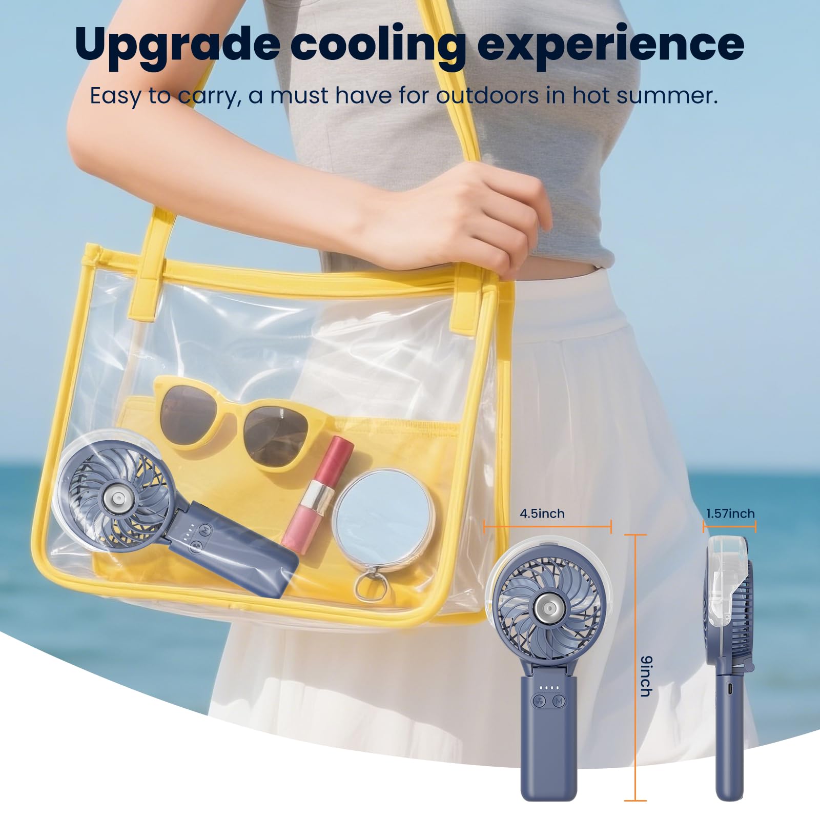 HandFan 5200mAh Upgraded Handheld Misting Fan, Portable Mister Fan Rechargeable, Spray Water Mist Fans, Electric Hand Cooling Ice Fans for Summer Beach Travel Concerts, Gifts for Women(Royal Blue)