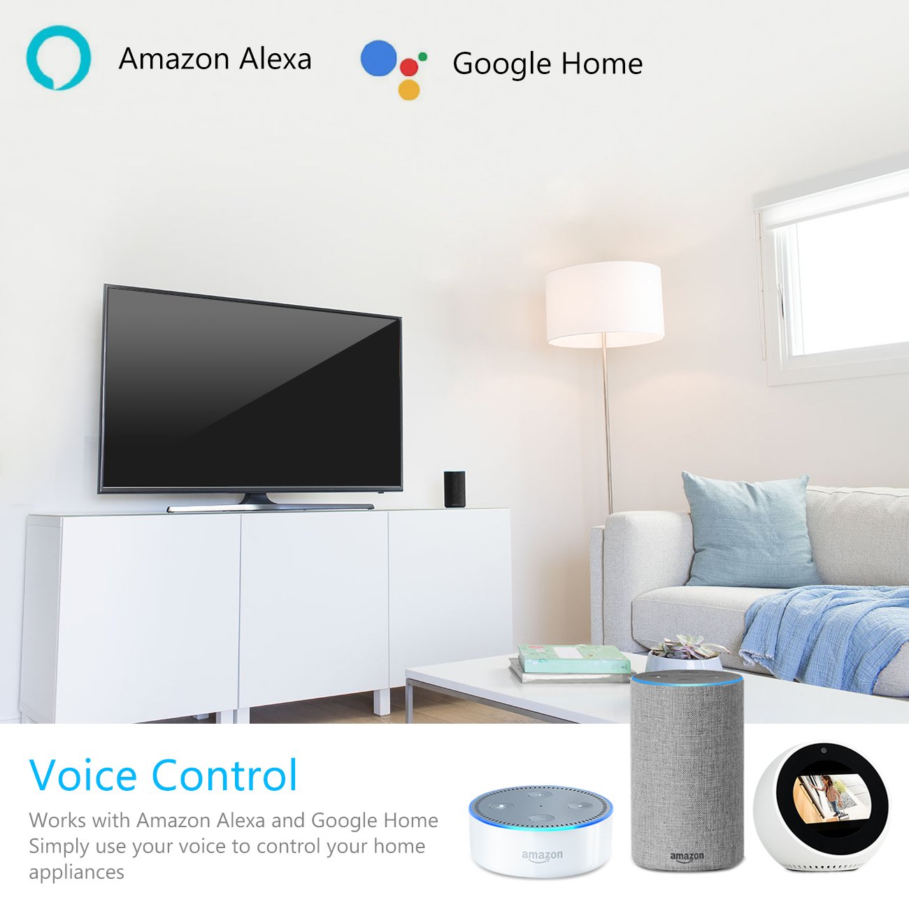 2X Prise Connectée Wi-FI, 2000W 10A Prise Intelligente Fonctionnant avec Amazon Alexa Google Home IFTTT Télécommande de Contrôle Port USB Fonction Timer et Application de Contrôle