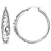 LeCalla 925 Sterling Silver Hoop Earrings for Women | Women's Filigree Hoop Earrings | Antique Oxidized Openwork Mesh Filigree Cut Earring Chunky Hoops | Hypoallergenic Vintage Filigree Oval Hoop Earrings for Women
