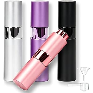 4 Pack Refillable Perfume Atomizer Spray with Glass Inner, Aluminum Shell | Mini Travel Perfume Spray Bottle Set, Portable Co