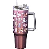 Spoontiques Stainless Steel Travel Mug, 40oz - Double Wall Insulation, Sturdy Handle, Sliding Lock Travel Lid - Cat Doodles