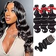 ALLRUN Body Wave Bundles with Closure Human Hair 20 22 24Inch+18Closure Body Wave 3 Bundles and 4x4 HD Lace Closure Free Part 100% Unprocessed Brazilian Virgin Remy Hair