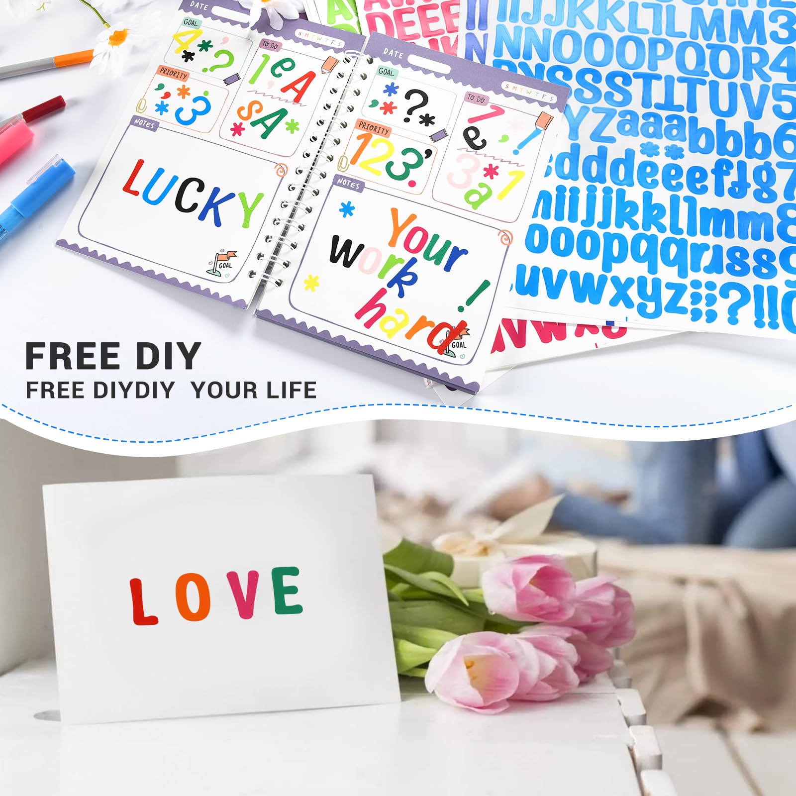 1512 Letter Stickers, 12 Sheets Alphabet Sticker, Vinyl Letters, Mailbox Numbers, Self Adhesive Sticks for Scrapbook, Graduation Cap, Water Bottle, Windows, 1 inch Multicolor Stick on Letters