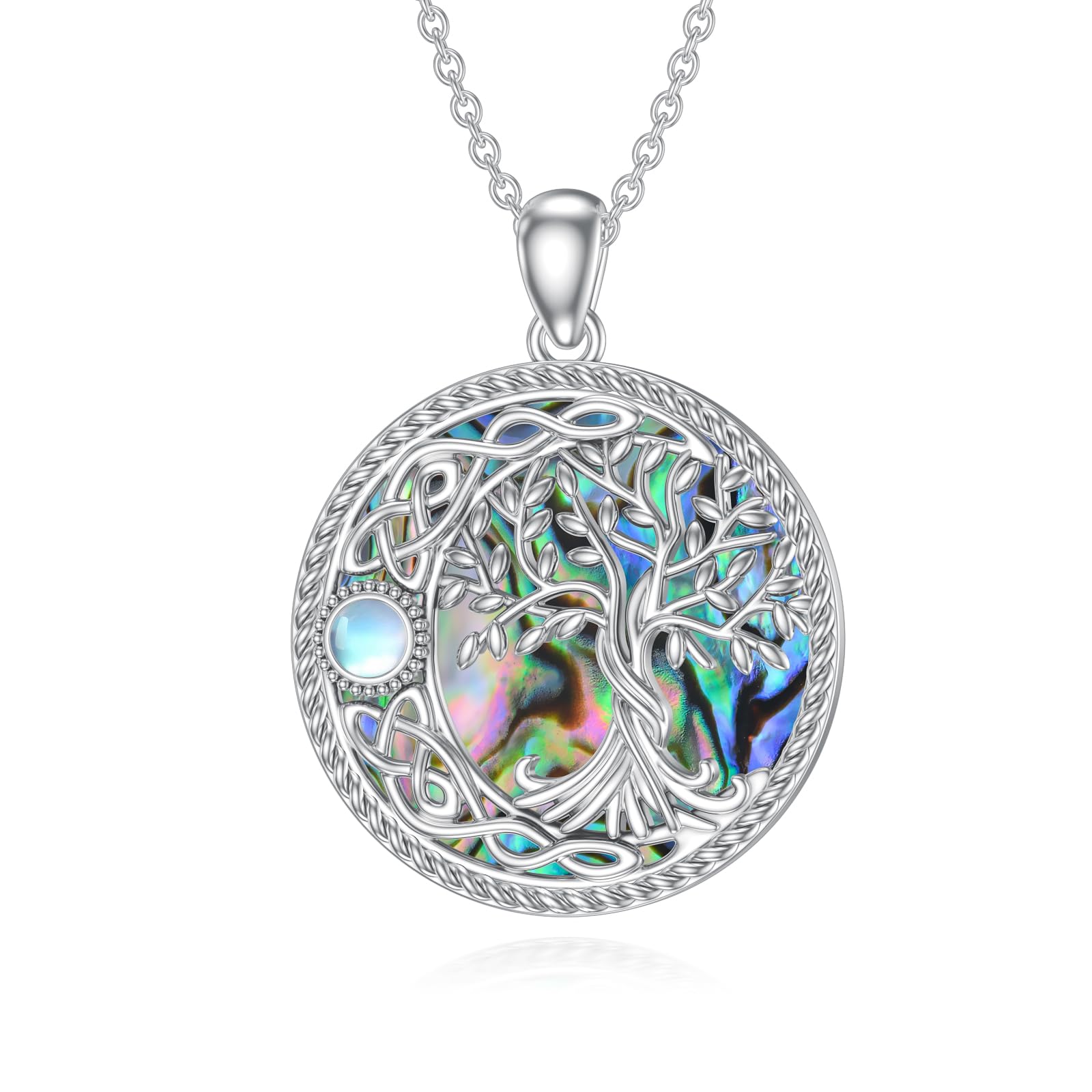 YFN Tree of Life Necklace 925 Sterling Silver Tree of Life Necklace Moon Pendant Moonstone Necklace Tree of Life Jewellery Gift for Ladies Women Girls