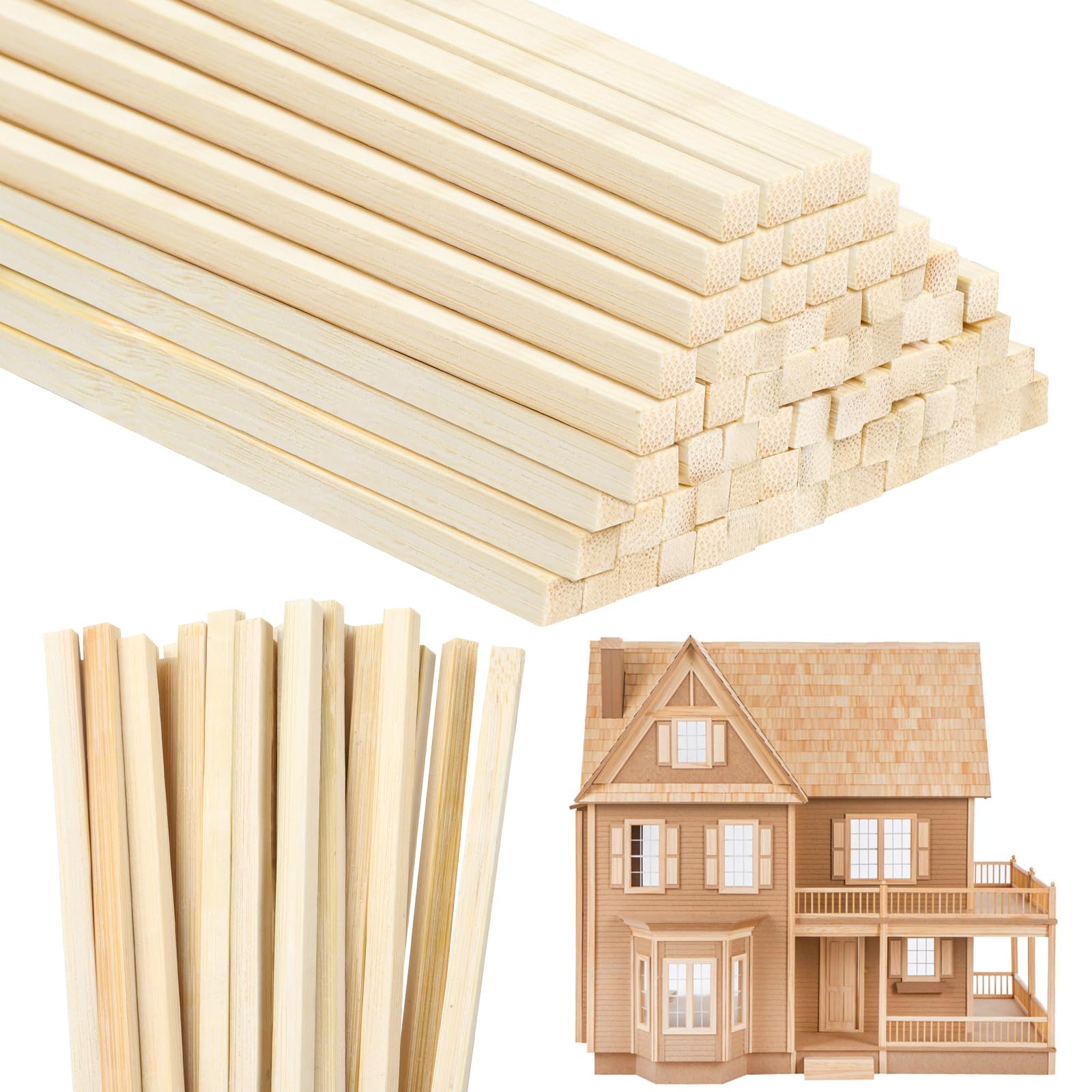 DOITEM 42 Pack Natural Wooden Square Dowel Sticks - 5mm x 30cm/12 Inches - Extra Long Unfinished Strong Wood Lollypop & Craft Stick - Rods for Art, DIY Projects & Woodcraft — image 1