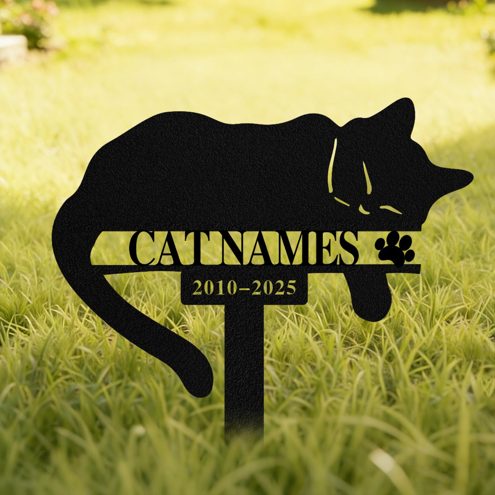 Quanqiuyi Custom Cat Name Memorial Grave Stake Marker, Personalized Metal Cat Memorial Grave Stake, Cat Grave Marker Outdoor with Name and Date, Cat Memorial Gifts for Loss of Cat