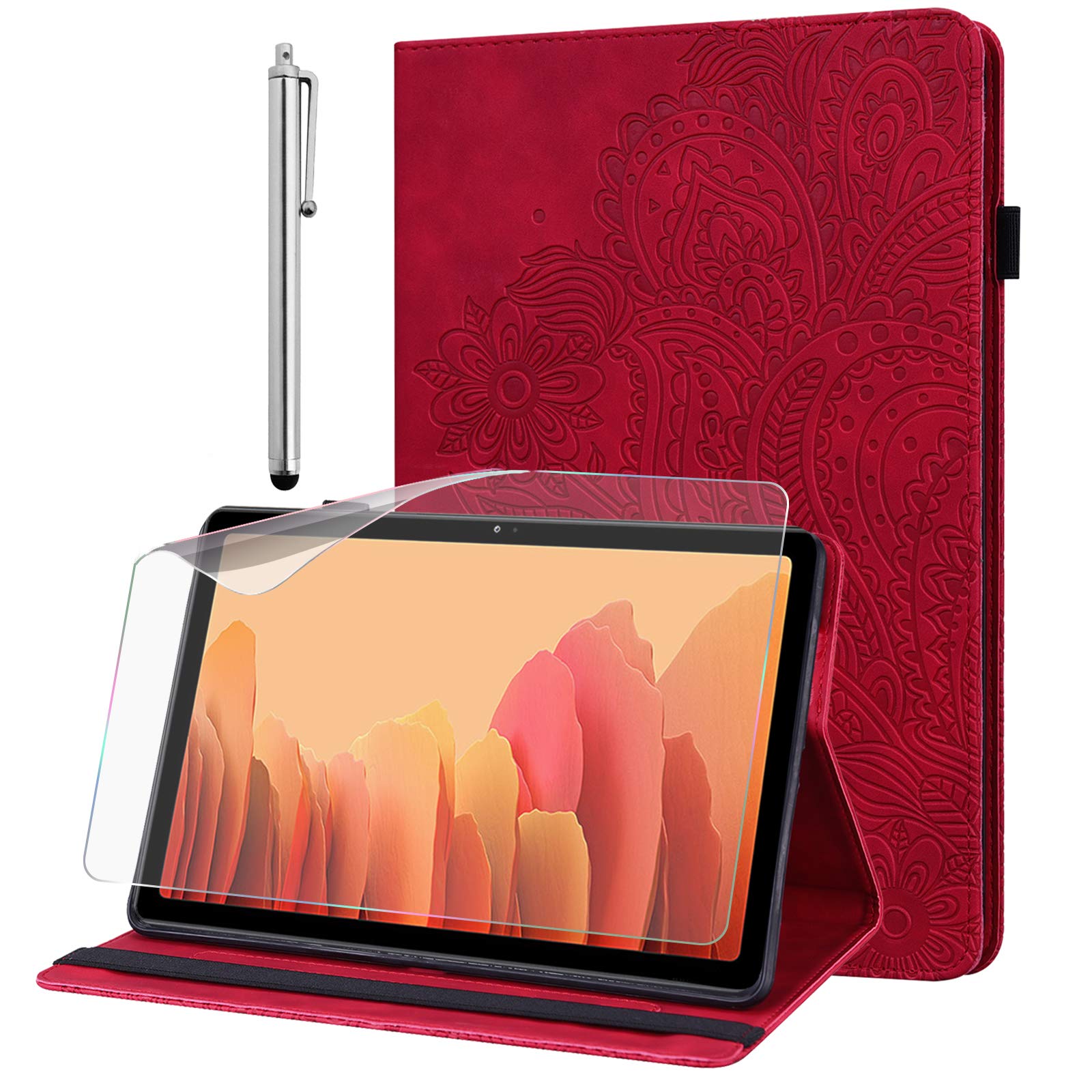 GLANDOTU Case for Samsung Galaxy Tab A7 Lite 2021 8.7 inch SM-T220/SM-T225 lightweight folio Flip PU Leather Tablet Cover Case with fold Stand Protection + Protective film & Stylus pen - Red