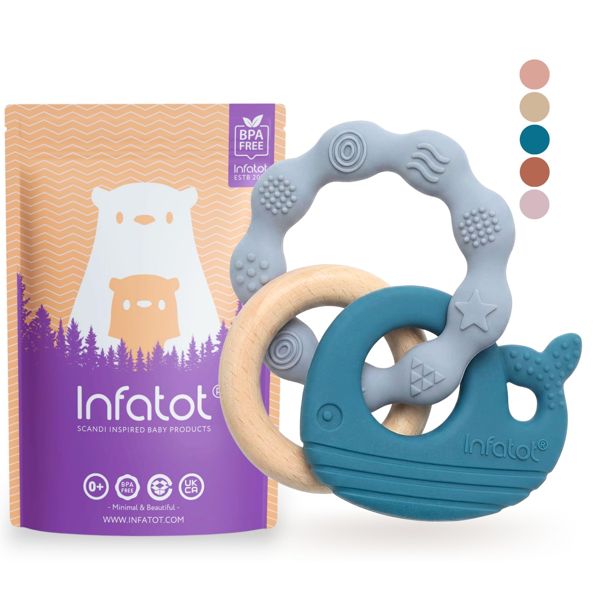 Infatot® Premium Silicone Teething Toys Baby 0–6 Months – Whale & Octopus BPA-Free Teether, Multi-Texture Sensory Chew Toy, Easy Grip, Gum Relief, Newborn Gift, Blue & Navy