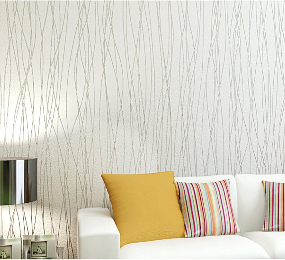 Blooming Wall:Non-Woven Classic Plain Stripe Moonlight Forest Textured Wallpaper,20.8 In32.8 Ft=57 Sq ft Per Roll, White