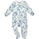 Dussdil Blueberry Leaves Baby One-Piece Footies Boys Girls Newborn Rompers Pajamas Cotton Footed Pjs