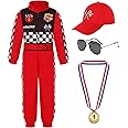 Bordazor Kids Race Car Driver Costume Boys Girls Racer Jumpsuit With Car Cap Kids Dress Up for Halloween