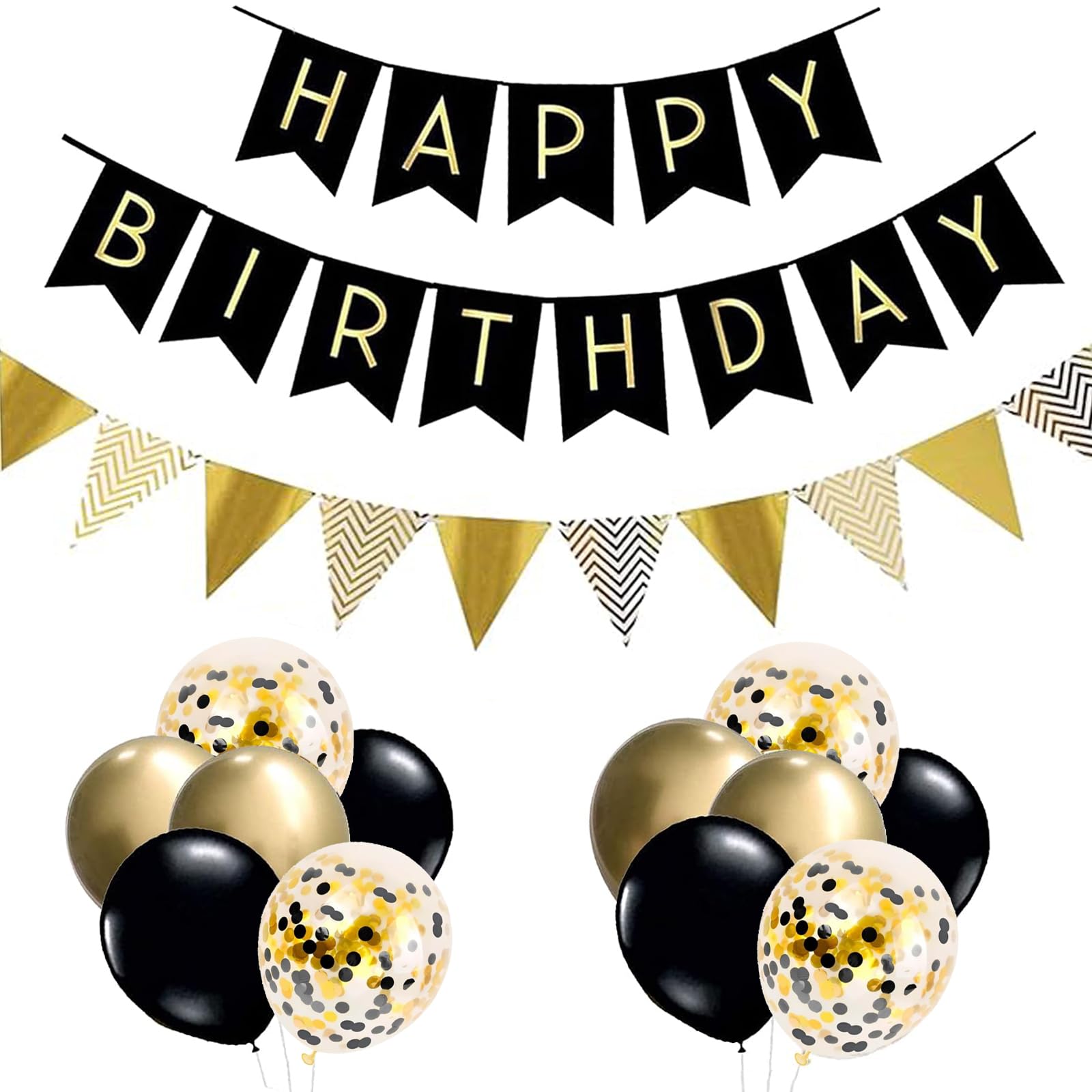 SJQ Black & Gold Birthday Banner, Balloons, and Banners - 12 Inch Decorations — image 1