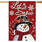 AVOIN colorlife Let It Snow Snowman Snowflake Christmas House Flag 28x40 Inch Double Sided, Red Winter Farmhouse Yard Outdoor Decorative Flag